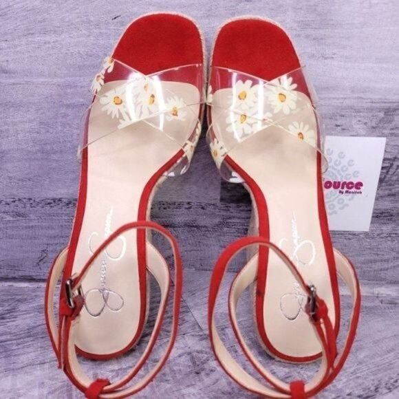 Jessica Simpson Semie Floral Jelly Strap Espadrille Wedge Sandal Red Women 9 NEW - Picture 6 of 8